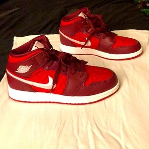 Red, Burgundy and white Air-Jordan 1 Mid